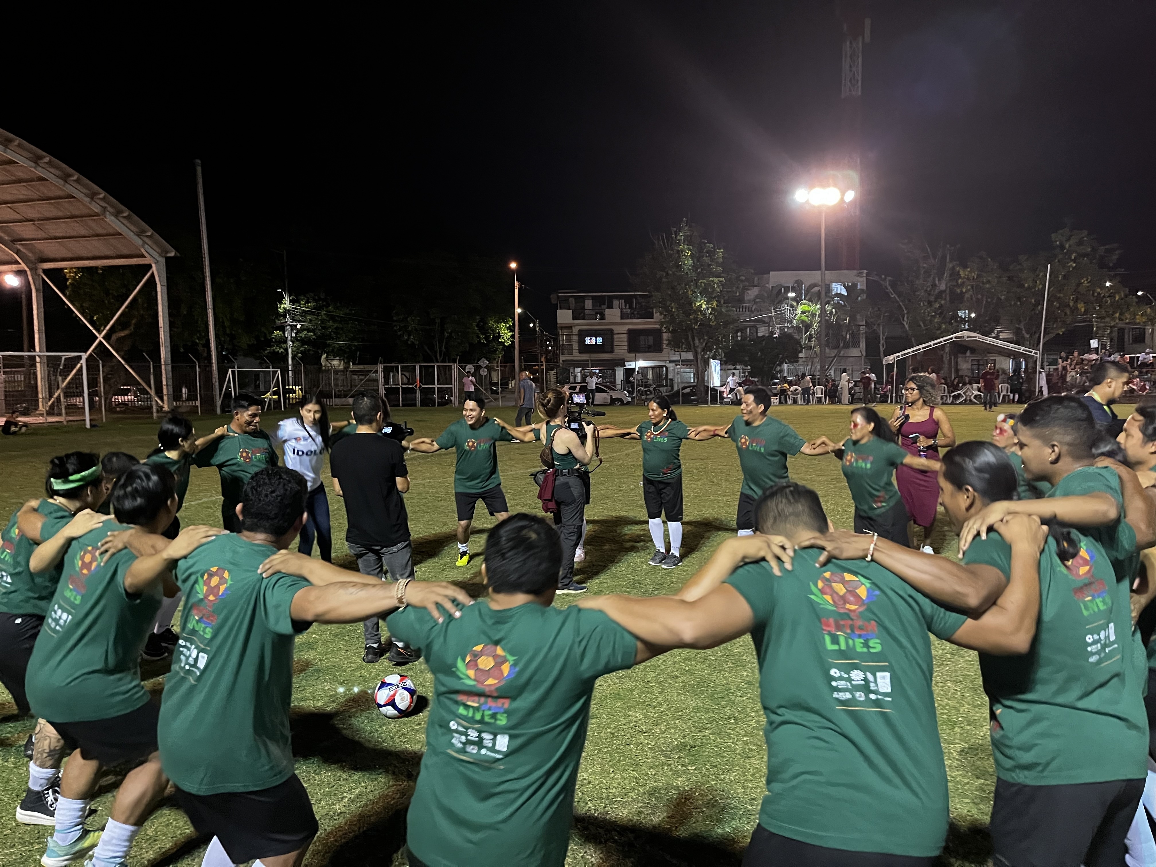 Indigenous players warm-up before the Match of our Lives starts. Photo by Luana Polinesio / Nia Tero