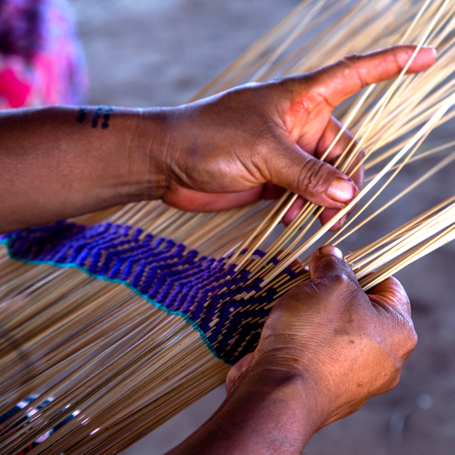 Detail of mat weaving by a Kisedje Indigenous woman in Mato Grosso State in the Brazilian Amazon. Photo by Kamikia Kisedje.